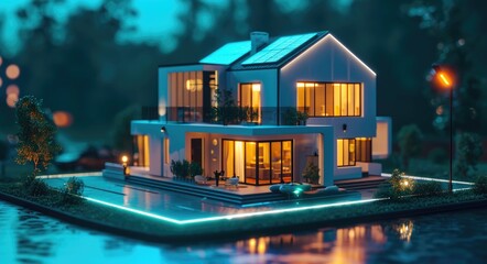 Futuristic Lighting in Smart Home - Modern Architecture and Real Estate Concept Illustration