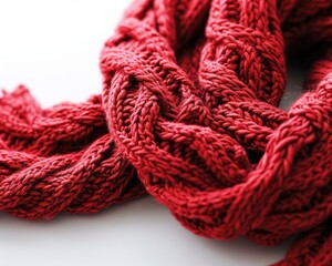 Cozy Red Knitted Foulard on White Background: Winter Fashion Closeup