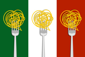 Pasta background with italian flag. Cooking, restaurant design element.