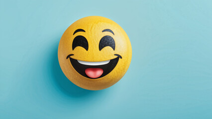 Yellow smile funny emoji blue background