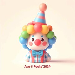 Happy April Fools' Day 2024 - Cute Pastel Clown Illustration