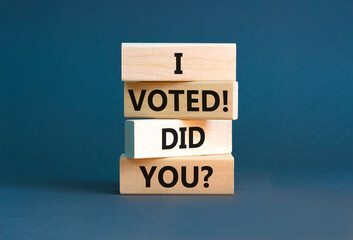 I voted. Did you symbol. Concept words I voted. Did you on beautiful wooden block. Beautiful grey table grey background. Business I voted. Did you concept. Copy space.
