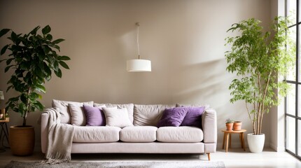 Fototapeta premium Elegant living room featuring green decor elements 