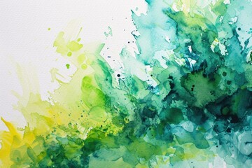 Fototapeta na wymiar Green Abstract Watercolor Texture on White Paper Background - Artistic Splash Design