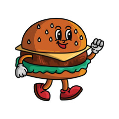 Burger Character Retro Handdrawn Logo Mascot