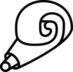 Flute toy noisemaker unfolding into spiral, birthday party symbol. Outline of festive flute toy noisemaker for design of children entertainment center. Simple linear icon isolated on white background