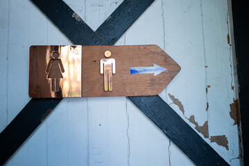 Entrance signs for women's and men's bathrooms