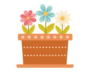 Pot with spring flowers. Cute vector illustration for spring design. Flat style vector illustration