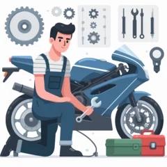 Foto op Plexiglas flat design illustration of motor mechanic job concept © Ngilustrasi