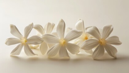 Fototapeta na wymiar a fresh jasmine flower top of view on white background