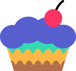 Waffle Party basket with airy dessert, birthday symbol. Simple style festive fruit cake for design of children entertainment center. Color stroke icon isolated on white background