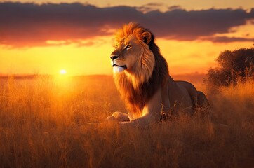 Lion king in the savannah