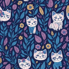 Cute cats seamless pattern, texture, background.