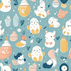 Seamless background, texture, backdrop, pattern, wallpaper with children cartoon toys.