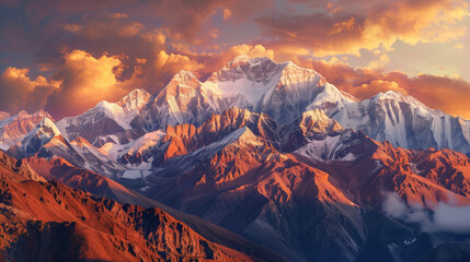 Snow-Capped Mountain Range at Sunset