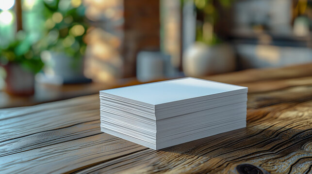 A stack of business cards on a sleek, minimalist desk. Image generated by AI
