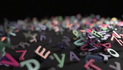image of letters of the latin alphabet scattered in chaotic disorder isolated on transparent background