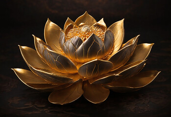 Golden Lotus With Dark Babckgorund. Ai generate