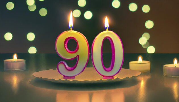 number 90 joyful greeting card for birthdays or anniversaries this image is part of a serie of photos of different numbers burning candles that goes from 1 to 100