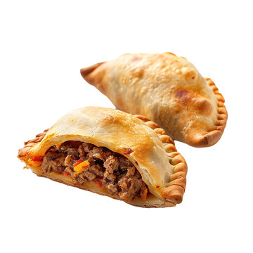 Two Empanadas on the white background. Stuffed with meat.