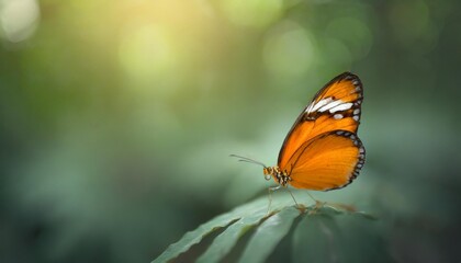 Fototapeta na wymiar view of beautiful orange butterfly on green nature blurred background in garden with copy space using as background insect natural landscape ecology fresh cover page concept