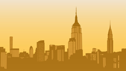 Fototapeta premium New York City Skyline at Sunset. Silhouette vector background of Manhattan cityscape