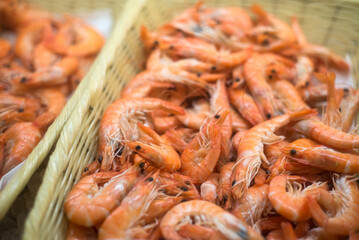 Closeup of fresh shrimps at the market - 749916726