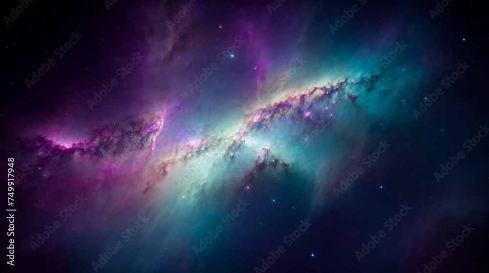 Wall mural a brilliant nebula twinkles within a backdrop of azure and lavender colors