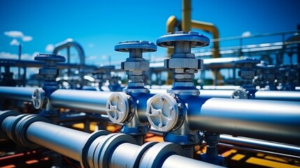 Fototapeta premium Industrial Gas Valves and Pipes on a Sunny Day
