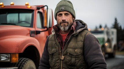 Fototapeta premium Confident Outdoorsman with Off-Road Vehicle in Autumn