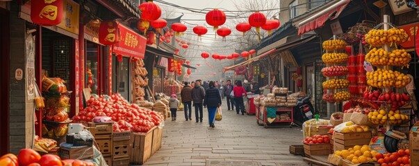 Street Bustle: Chinese People Prepare for New Year Celebrations, Decorate the Streets and...