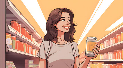 Uma bela e sorridente jovem fazendo compras em um mercado: uma homenagem ao dia mundial do consumidor