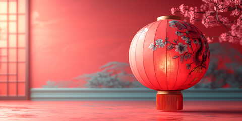 Asian lantern for the holidays. Chinese red lantern. Template design for holidays, posters, prints and wallpapers copyspace banner