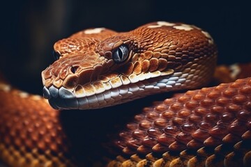 Fototapeta premium Colorful snake python cobra viper forest hiding waiting for prey rainforest jungle untouched nature predator venomous venom dangerous wildlife poisonous animal skin tail creepy african exotic species