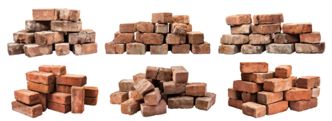 Set of old red bricks cut out