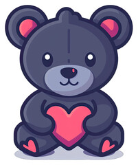 Fototapeta premium Cuddly Teddy Bear With Heart - Flat Logo Vector Cartoon Toy. Isolated on a Transparent Background. Cutout PNG.