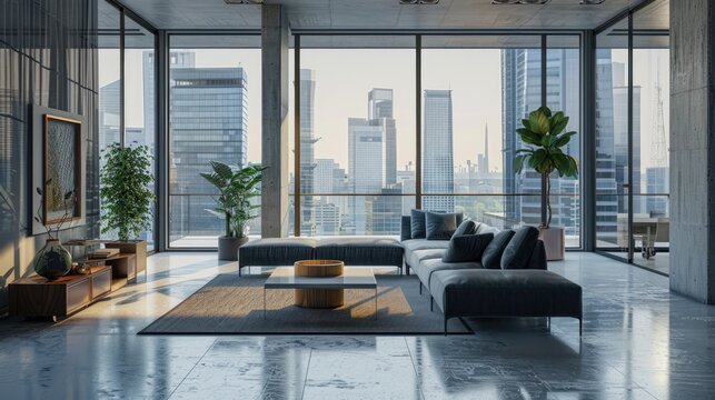 Minimalistic modern interior of luxury apartments. Real estate concept. Ai-generated.