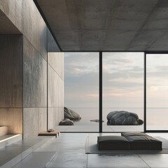 Minimalistic modern interior of luxury apartments. Real estate concept. Ai-generated. - 749919588