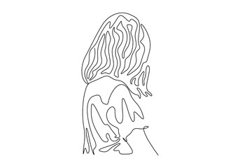 Continuous one line drawing of a girl hide face vector illustration. Premium vector