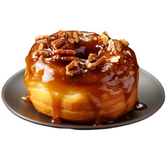 A caramel pecan sticky bun isolated on transparent background, png