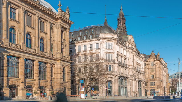 Historical houses on Lenbachplatz square timelapse in Munich, Germany.