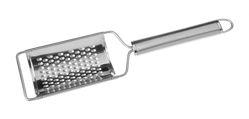 One metal grater for cheese isolated on white, top view