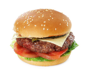 Burger with delicious patty isolated on white