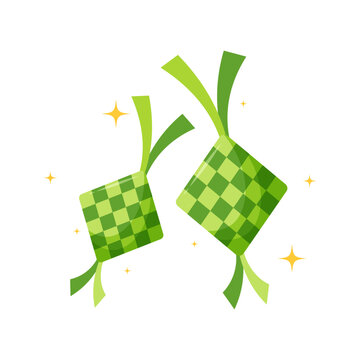 Green ketupat ramadan islamic greeting element for eid al-fitr banner decoration illustration vector