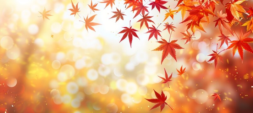 Autumn orange banner with blurred maple leaves in fall season for background or design element