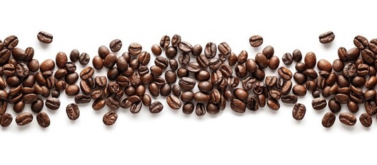 Many brown coffee beans isolated white background. Generated AI image