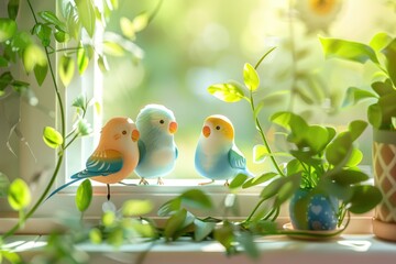 Birds on the windowsill welcome spring