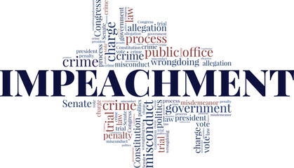 Impeachment word cloud conceptual design isolated on white background.
