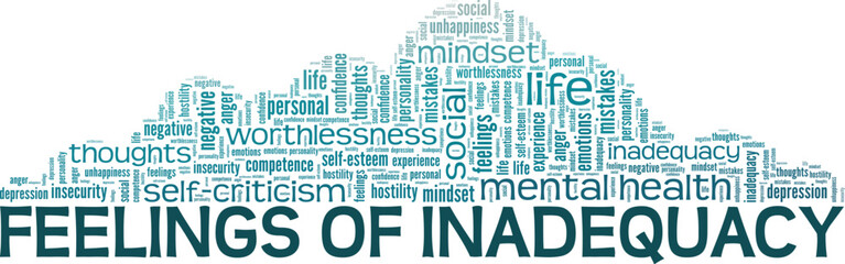 Feelings of Inadequacy word cloud conceptual design isolated on white background.