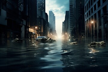 Fototapeta na wymiar Flooding on the streets of a big city is generated AI